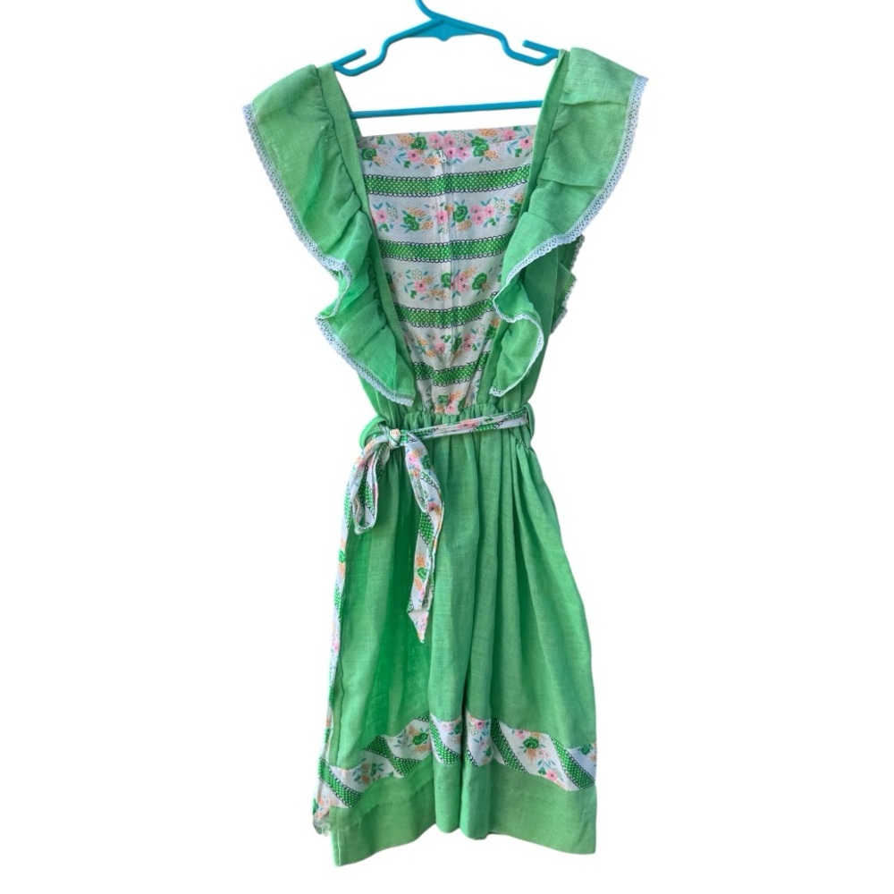 Sears roebucks vintage 1960s Green Floral Kids Dress - Picture 2 of 7
